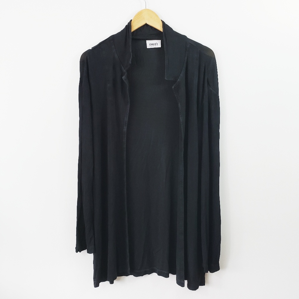 Chico's Travelers Black Open Front Cardigan